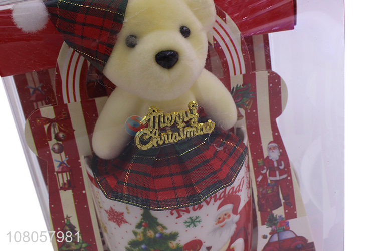 Custom Christmas Ceramic Cup With Cute Bear Gift Set