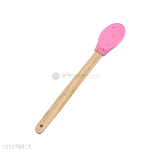 Factory direct sale food grade silicone cooking spoon with wooden handle