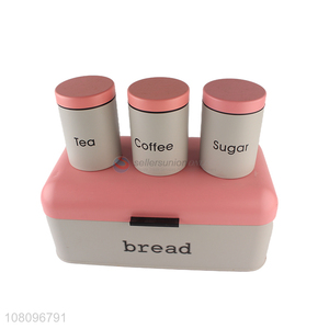 Factory price food grade metal bread box and kitchen canisters set