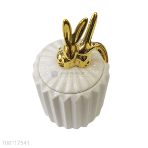 China wholesale cute ceramic jewelry box bunny ring holder