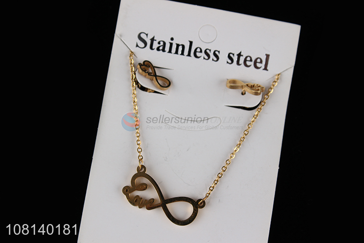 Yiwu wholesale stainless steel necklace ear studs set for jewelry