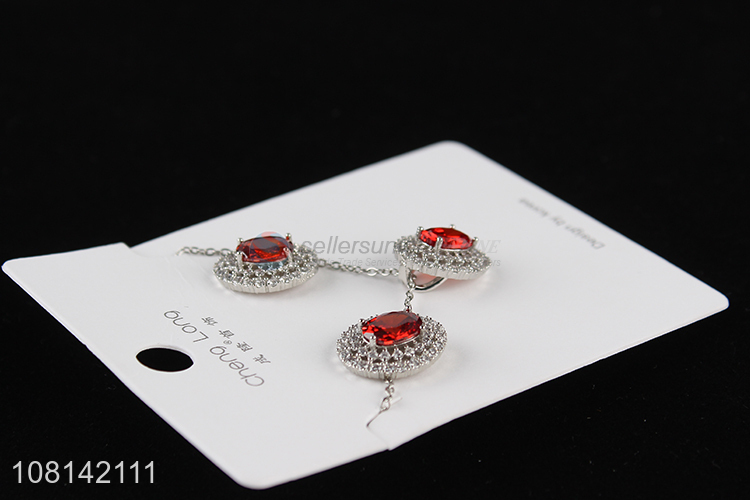 Fashion design rhinestone ruby pendant necklace and earring set