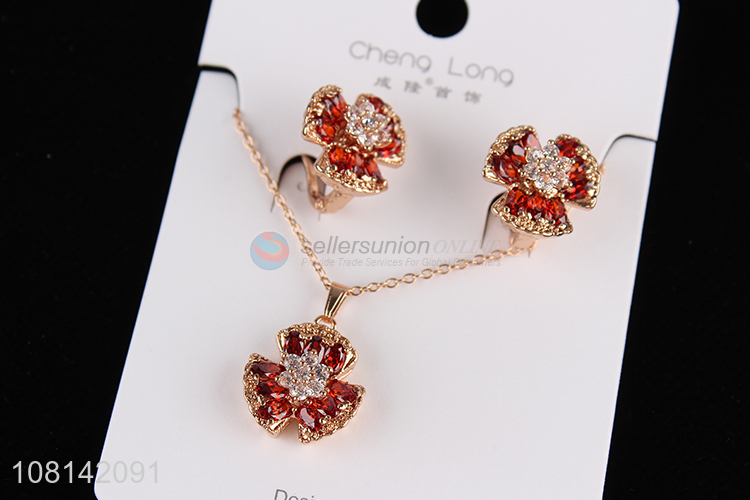 High quality rhinestone pendant necklace and earring set for women