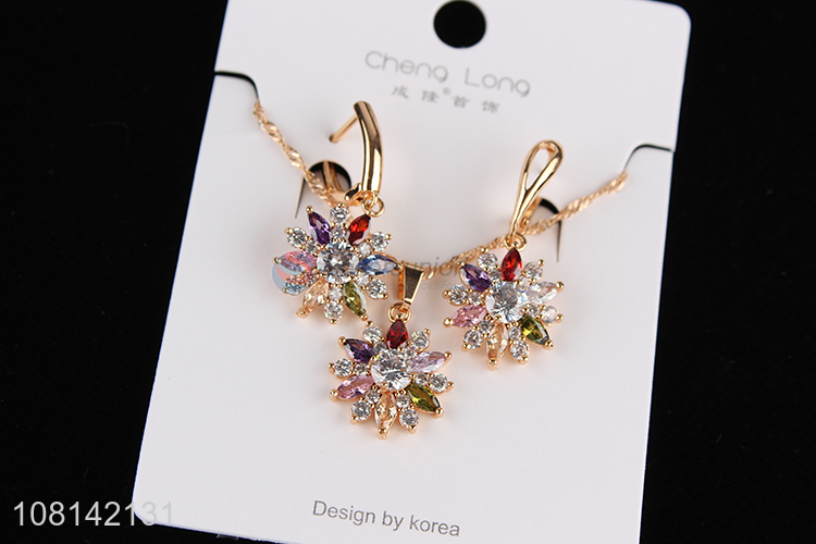 High quality colorful rhinestone pendant necklace and earring set