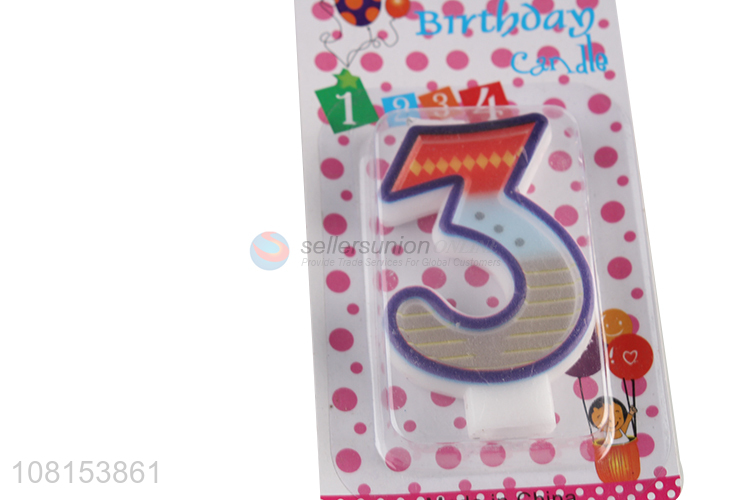 Hot selling number 3 party candle colored number cake candle