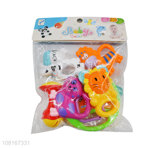 Yiwu direct sale cartoon animal teether rattle set for babies