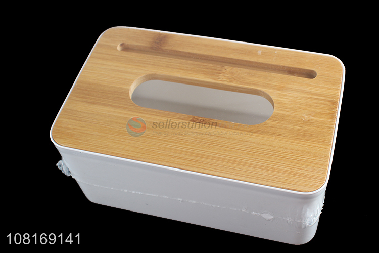 New arrival household desktop tissue box with bamboo lid