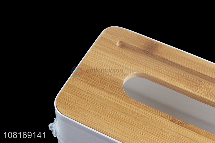 New arrival household desktop tissue box with bamboo lid