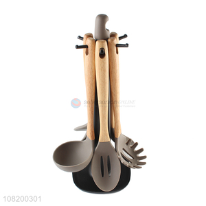 China yiwu wooden handle silicone utensils set for kitchen