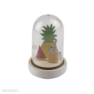 Wholesale home ornaments transparent dome cover led light wooden craft