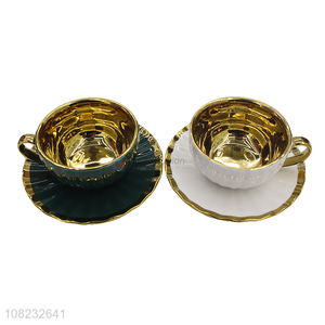 Wholesale art decor style golden brim ceramic coffee cups and saucers