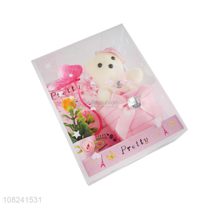 Online wholesale plastic fake flower crafts with bear gifts set