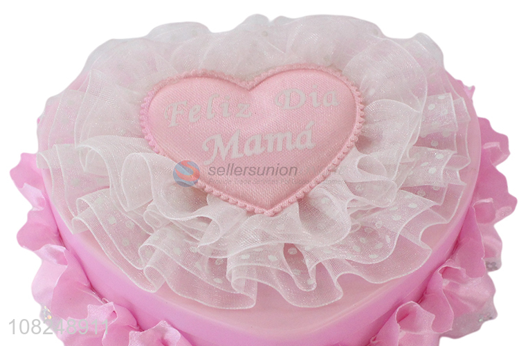 Good selling pink fashion plastic jewelry storage box with lace