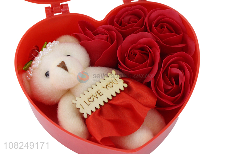 Top selling heart shape gifts set flowers bear set for girls
