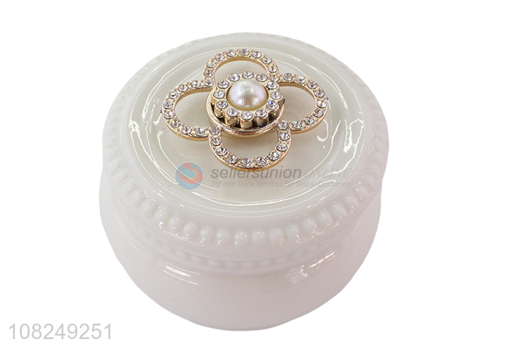 Top quality round ceramic ring box jewelry case with lid
