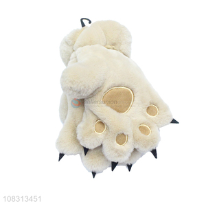New design kids winter warm gloves plush bear paw thermal gloves