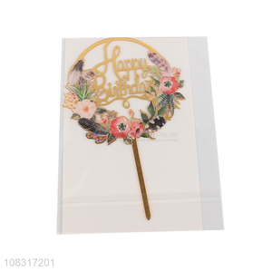 New products flower decoration acrylic happy birthday cake topper