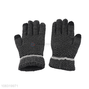 Good quality men winter knitted gloves touchscreen mittens