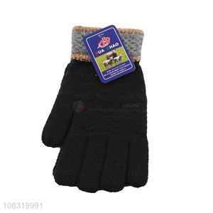 Wholesale men winter warm gloves full finger knit mittens