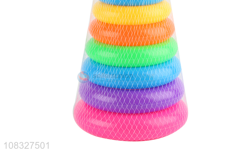 Best selling creative funny kids rainbow tower ring games toys