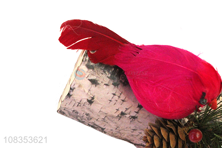 Hot selling red bird and pinecone craft home decoration photo props