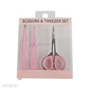 Hot selling stainless steel eyebrow scissor and eyebrow tweezer set