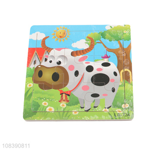 Factory wholesale cartoon cow educational jigsaw wooden puzzle
