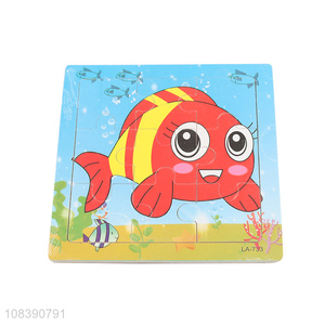 Hot selling wooden puzzle cartoon fish toy puzzle for kids