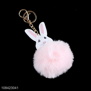 Wholesale cartoon rabbit keychain furry ball pompom key chain