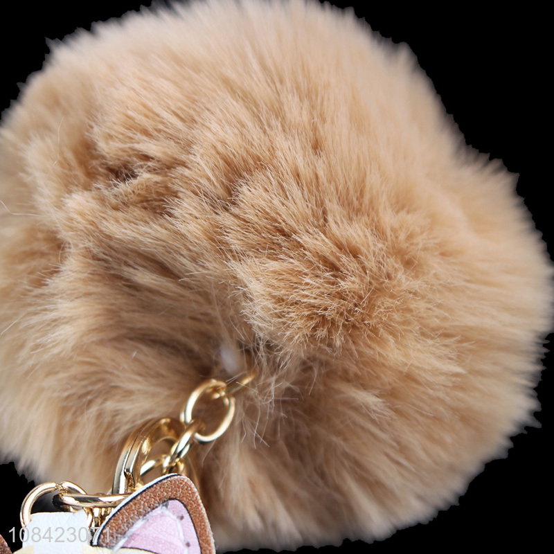 Bottom price fur ball pompom key chain for women girls teens