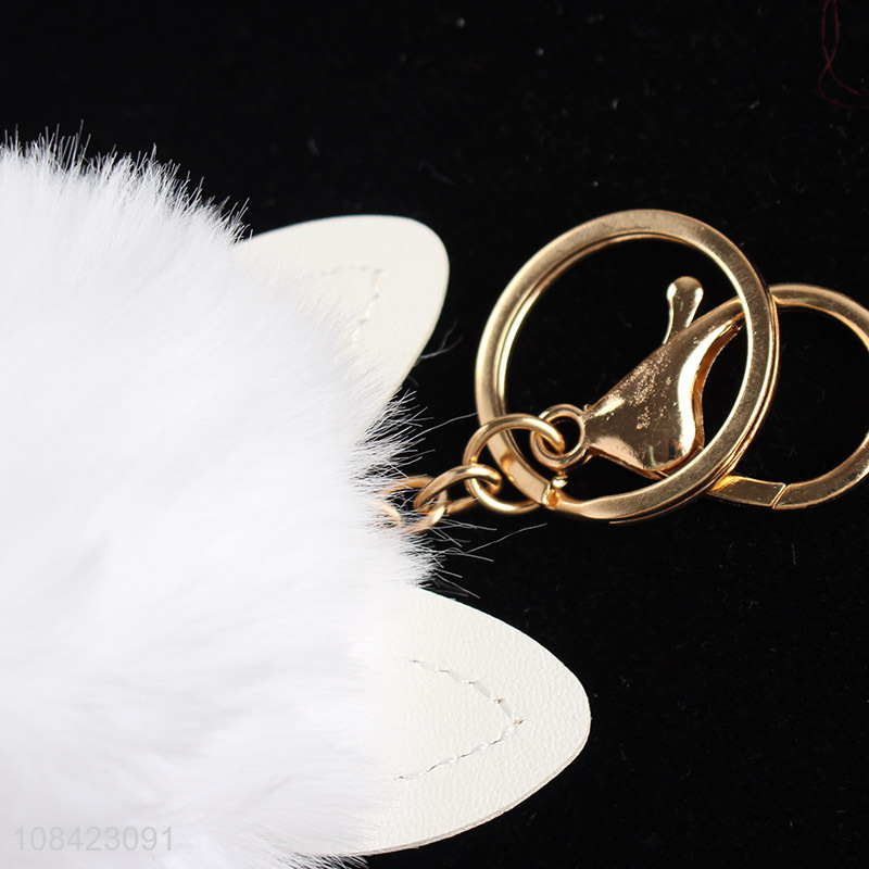 Hot selling furry puff ball keychain pu leather key chains