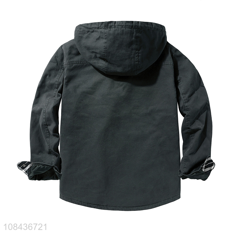 Hot selling men's long sleeve shirt faux sherpa hooded jacket winter warm coat