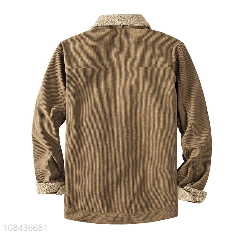 Wholesale men's sherpa lined corduroy jacket plus size winter coat button up jacket