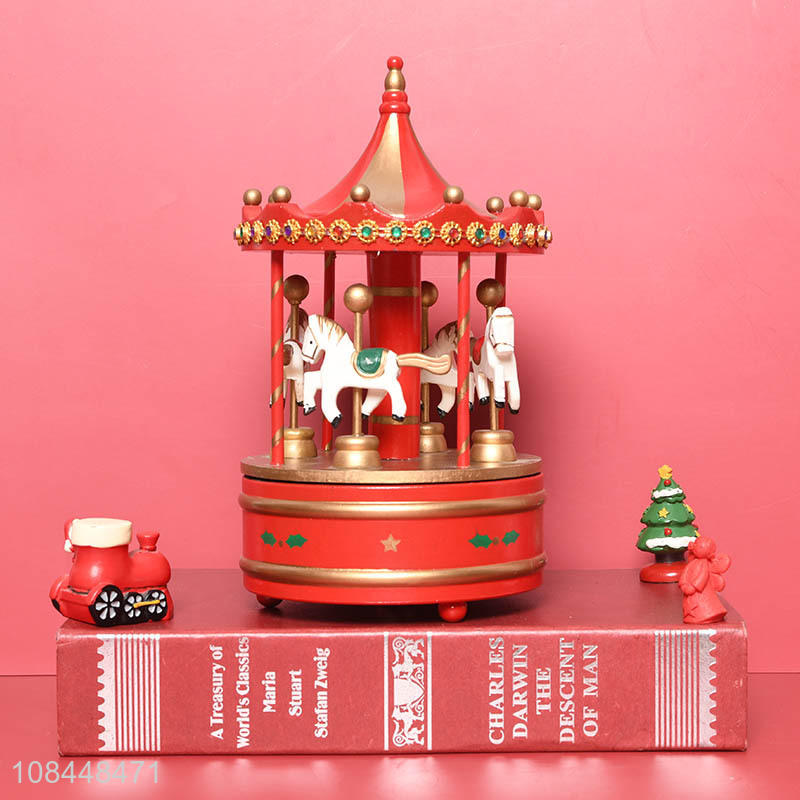 Factory price Christmas music box wooden carousel music box wooden crafts