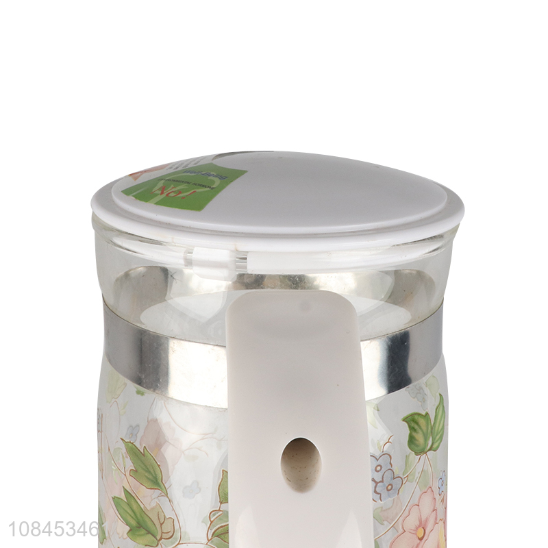 New design 1.0L floral pattern high borosilicate glass water jug water pitcher