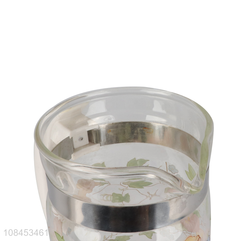 New design 1.0L floral pattern high borosilicate glass water jug water pitcher