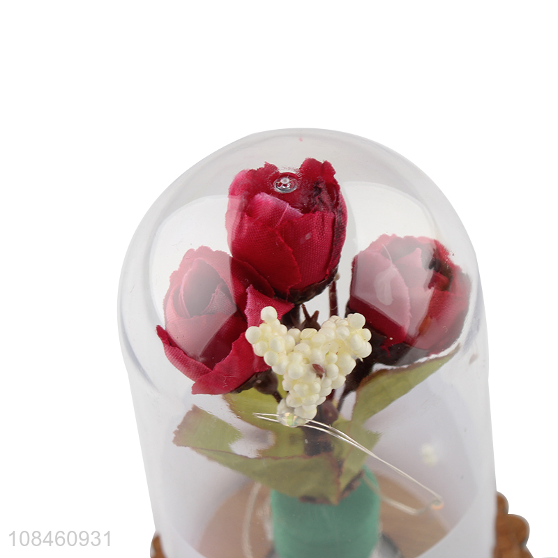 Good selling decorative glass crafts fake flower with glass cover