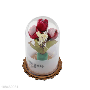 Good selling decorative glass crafts fake flower with glass cover