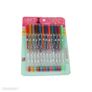 Best price 12colors non-toxic stationery glitter markers pen
