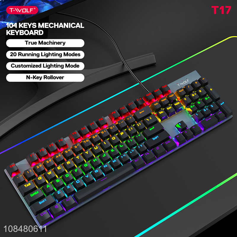 Factory price 104 keys wired backlit spill resistant mechanical keyboard