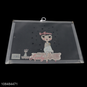 Wholesale transparent cartoon printed zippered plastic <em>file</em> <em>bag</em> for girls