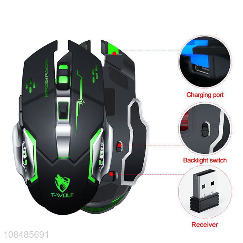 Wholesale 2.4GHz 6 buttons backlight rechargeable wireless gaming mouse