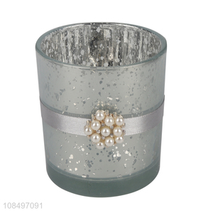 Wholesale luxury pearly glass candle holder for wedding party decoration