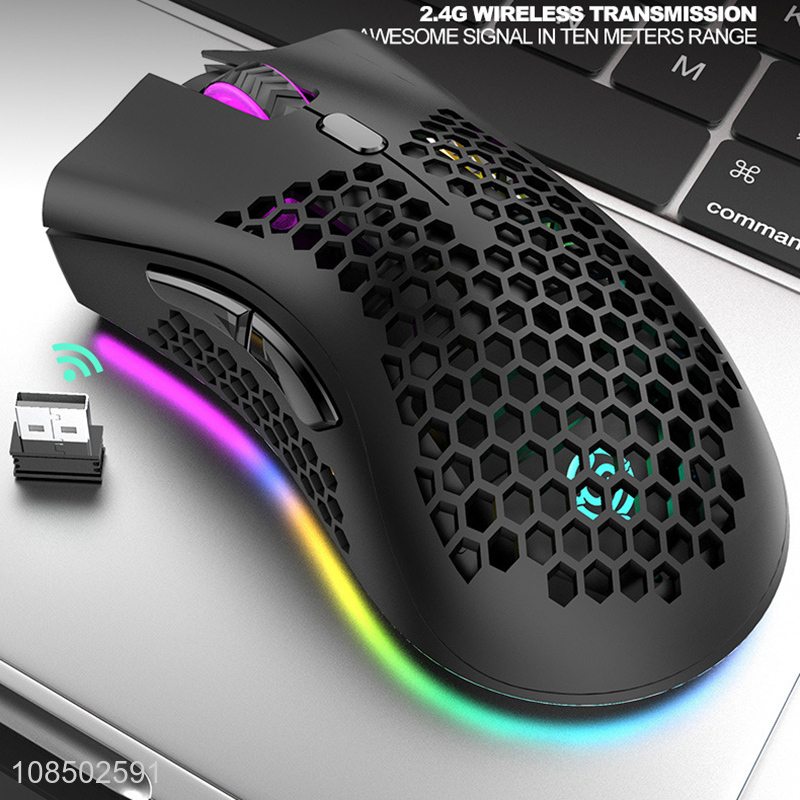 Wholesale honeycomb design 6 buttons RGB backlight 2.4G wireless rechargeable mouse