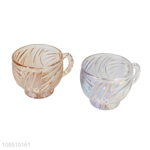 Popular design high-end engraved glass milky tea cup with handle