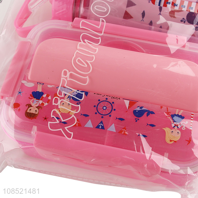 Hot selling cute plastic lunch box and water bottle set for kids