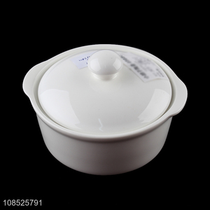 Cheap price double ears food grade ceramic soup bowl for sale