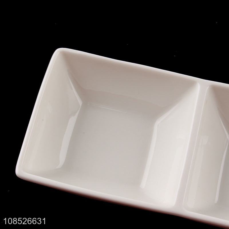 Wholesale 3-compartment ceramic plate appetizer serving tray