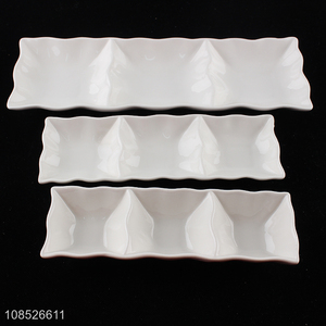 Factory price 3-compartment ceramic dish for spice soy sauce