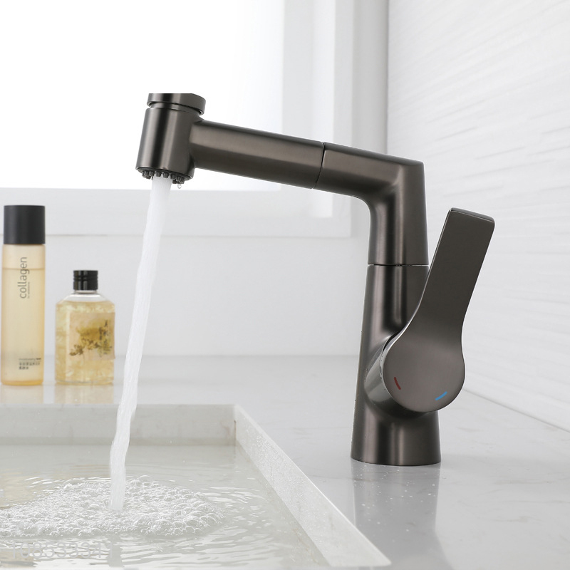 High quality brass liftable pull-out washbasin faucet rotating faucet